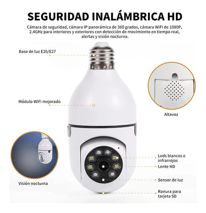 Foco Cámara 360° | Cámara wifi HD de seguridad